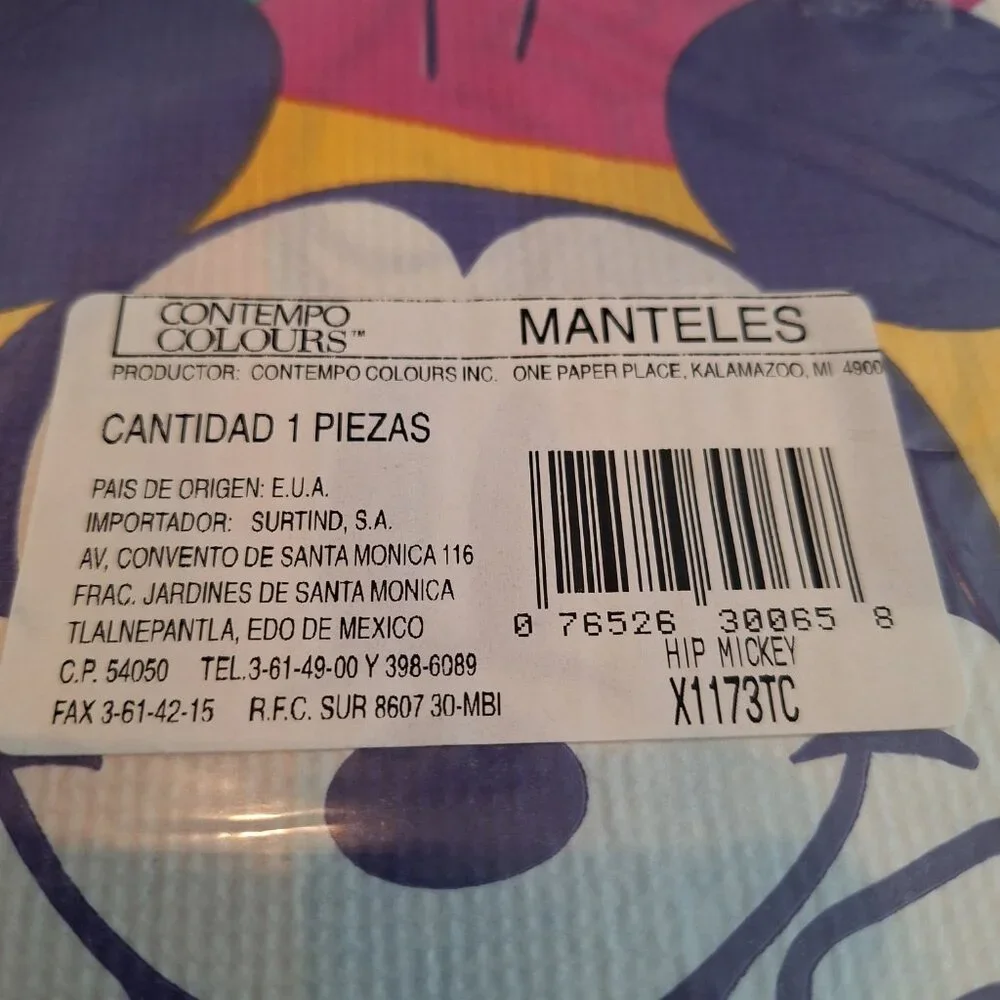 Vintage 90's Color Pop Disney Hip Mickey‎ Mouse Plastic Backed Paper Table Cover